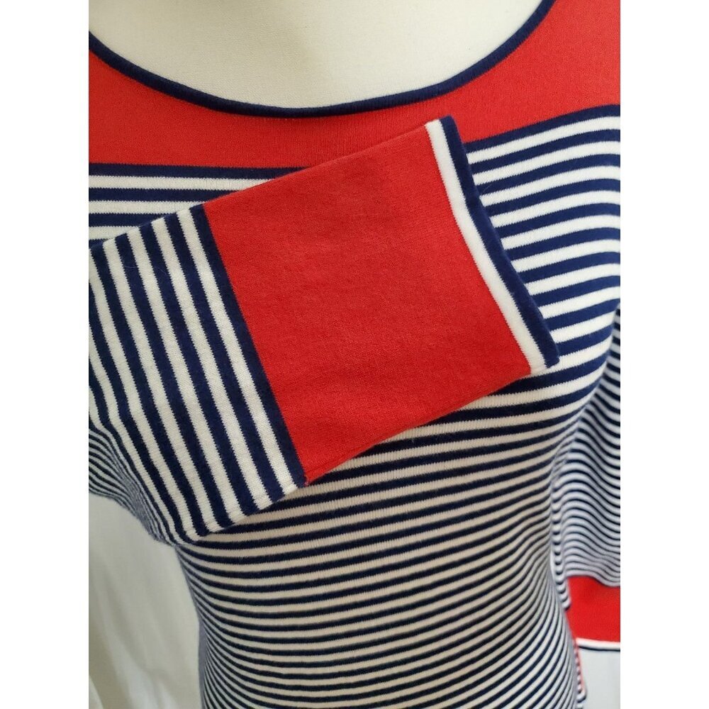 Anthropologie STS Sail to Sable Stipped Cotton Dress Sz XS Black & With w/ Red - Picture 5 of 12